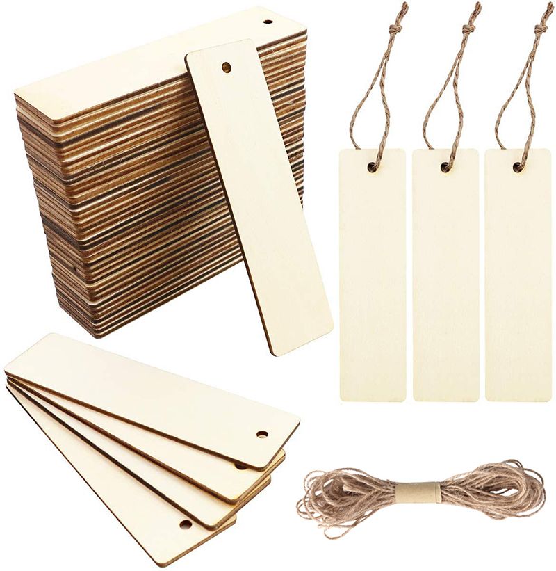 Wholesale Wood Blank Bookmarks DIY Wooden Craft Page Marker Unfinished Wood  Hanging Tags Rectangle Shape Ornaments With Holes And Ropes From Sjnp05,  $0.25